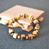 Tiger Eye Beaded Bracelet Cube Gemstone Women's Jewelry