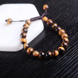 Tiger Eye Stone Bracelet 8mm Round Beads Braided String Adjustable