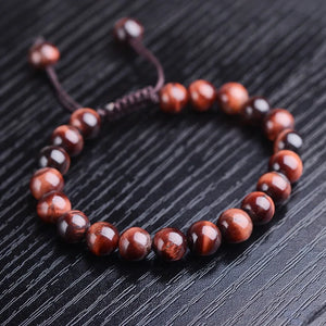 Tiger Eye Stone Bracelet 8mm Round Beads Braided String Adjustable