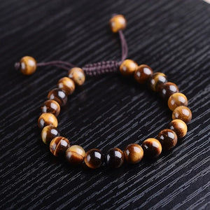 Tiger Eye Stone Bracelet 8mm Round Beads Braided String Adjustable