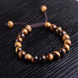 Tiger Eye Stone Bracelet 8mm Round Beads Braided String Adjustable
