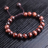 Tiger Eye Stone Bracelet 8mm Round Beads Braided String Adjustable