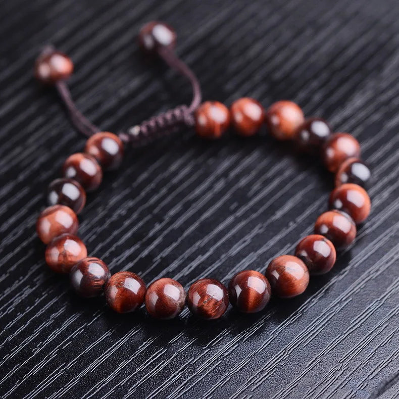 Tiger Eye Stone Bracelet 8mm Round Beads Braided String Adjustable