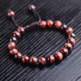 Tiger Eye Stone Bracelet 8mm Round Beads Braided String Adjustable