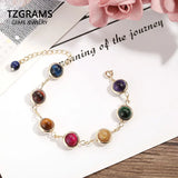 Tiger Eye Stone Bracelet Colorful Gem Good Luck 18K Plated Chain Charm