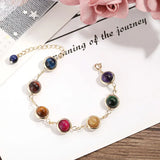 Tiger Eye Stone Bracelet Colorful Gem Good Luck 18K Plated Chain Charm