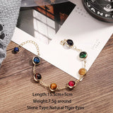 Tiger Eye Stone Bracelet Colorful Gem Good Luck 18K Plated Chain Charm