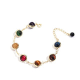 Tiger Eye Stone Bracelet Colorful Gem Good Luck 18K Plated Chain Charm