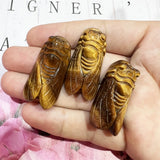 Tiger Eye Stone Cicadas Quartz Crystal Hand Carved Mineral Specimen