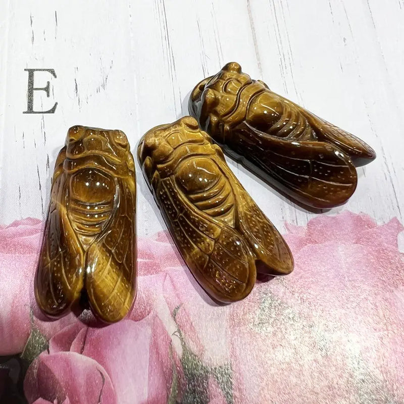Tiger Eye Stone Cicadas Quartz Crystal Hand Carved Mineral Specimen