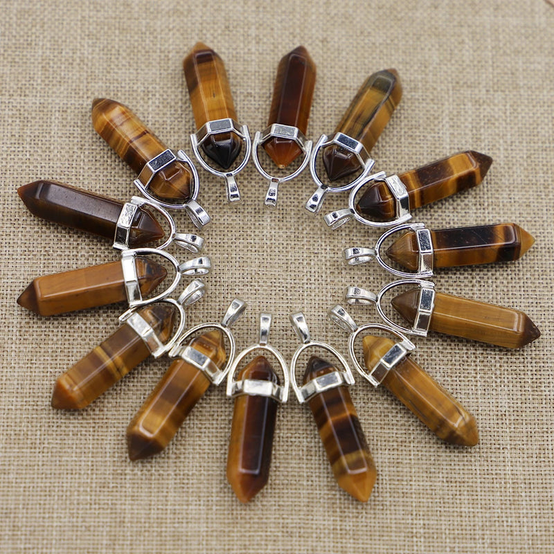 Tiger Eye Stone Pillar Point Pendants Necklace 24PCS