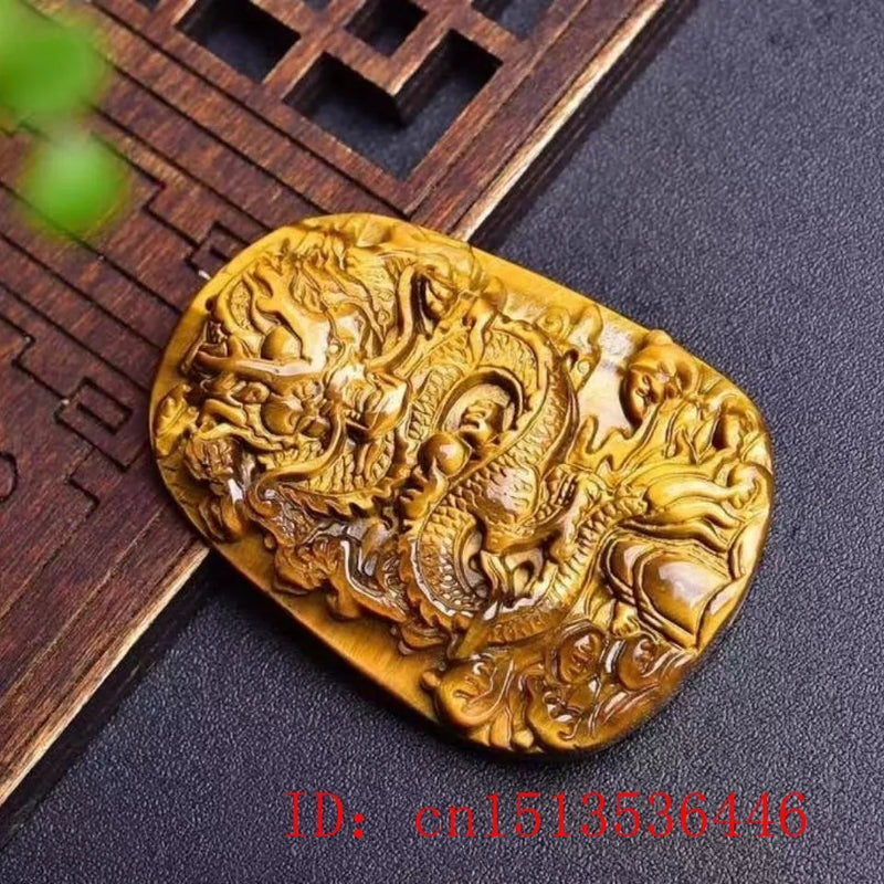 Tiger Eye Jade Dragon Pendant Necklace Amulet Luck Women Men