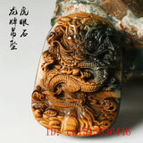 Tiger Eye Jade Dragon Pendant Necklace Amulet Luck Women Men
