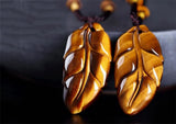 Tiger Eye Stone Jade Leaf Pendant Necklace Charm Jewelry