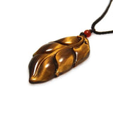 Tiger Eye Stone Jade Leaf Pendant Necklace Charm Jewelry
