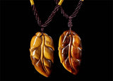 Tiger Eye Stone Jade Leaf Pendant Necklace Charm Jewelry