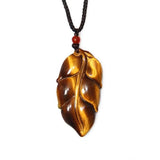 Tiger Eye Stone Jade Leaf Pendant Necklace Charm Jewelry