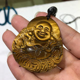 Tiger Eye Stone Money Buddha Pendant Necklace Charm Jewelry