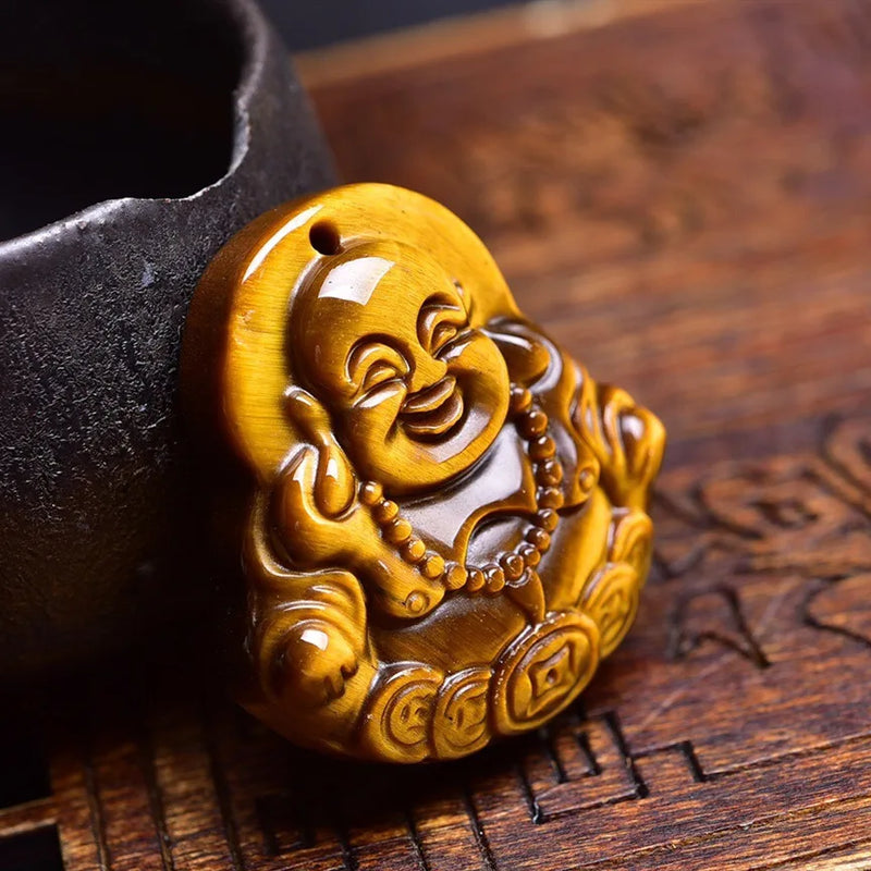 Tiger Eye Stone Money Buddha Pendant Necklace Charm Jewelry