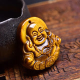 Tiger Eye Stone Money Buddha Pendant Necklace Charm Jewelry