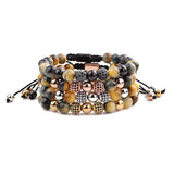 Tiger Eye Stone Bracelet with Micro CZ Ball