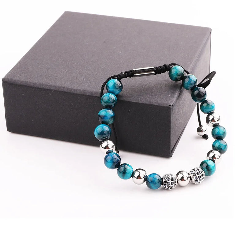 Tiger Eye Stone Bracelet with Micro CZ Ball