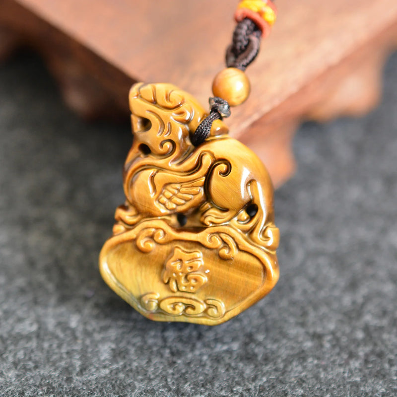 Tiger Eye Stone Piyao Necklace Pendant Healing Protection