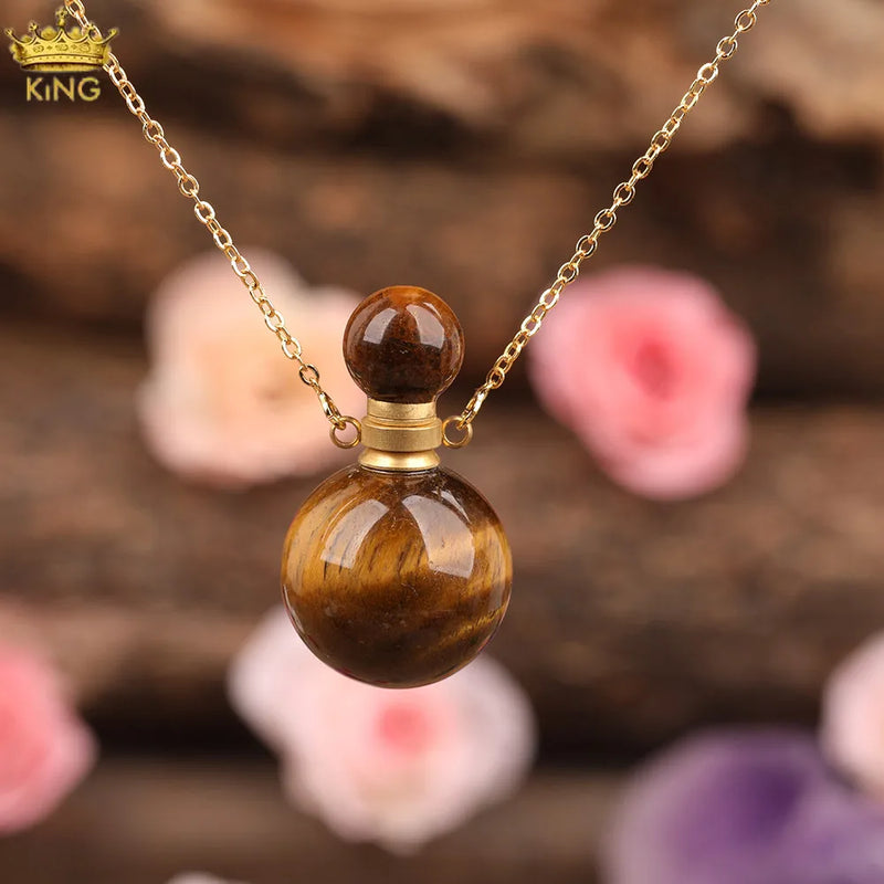Tiger Eye Tridacna Stone Essential Oil Diffuser Pendant Necklace Women