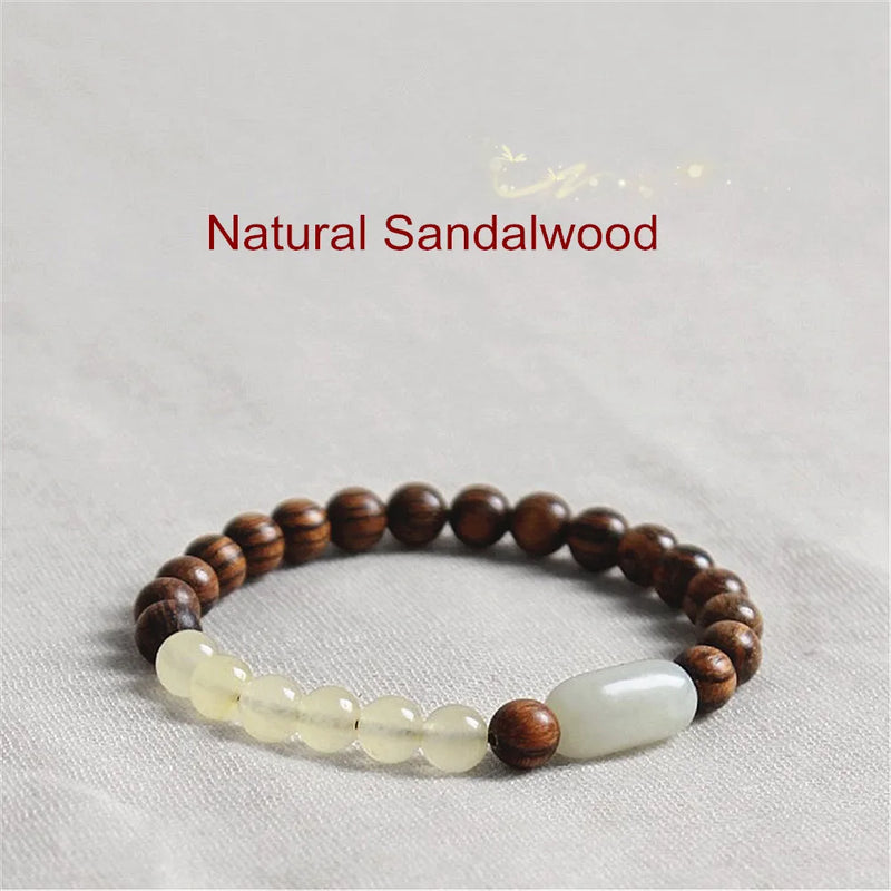 Tiger Skin Sandalwood Beads Bracelet Chalcedony Hetian Jade Bracelet