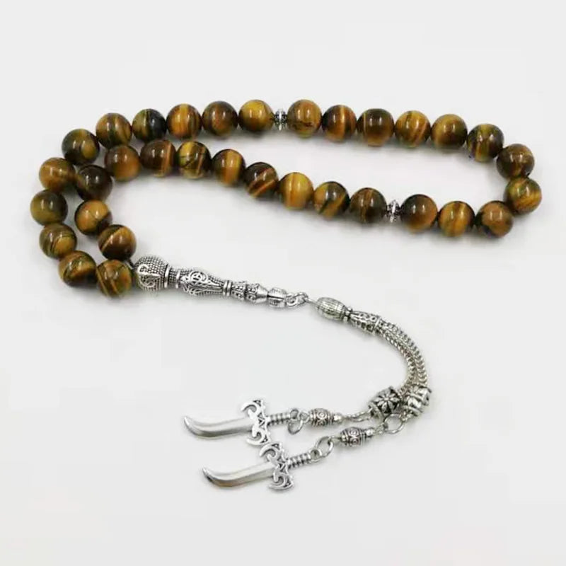 Tiger Eye Tasbih with Metal Tassels 33-66-99 Beads Bracelet