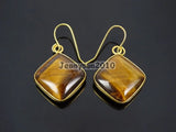 Tiger's Eye Diagonal Square Pendant Earrings Set