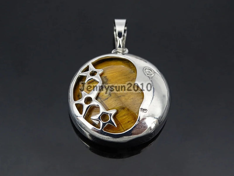 Tiger's Eye Round Pendant Charm Beads Healing Jewelry 10Pcs/Pack