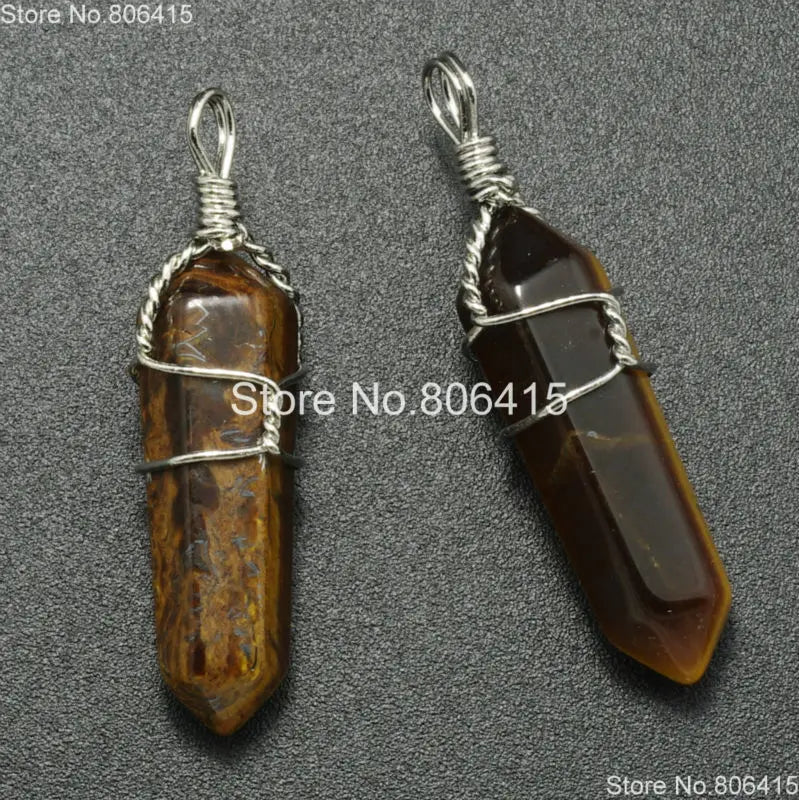 Tiger's Eye Wire Warp Pointed Pendant Necklaces Earrings