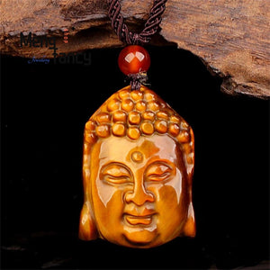 Tiger's Eye Stone Buddha Head Pendant Necklace