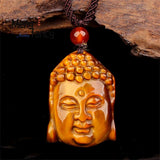 Tiger's Eye Stone Buddha Head Pendant Necklace