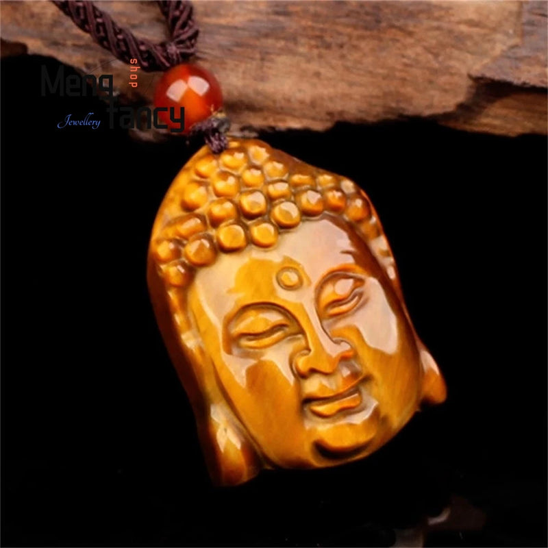 Tiger's Eye Stone Buddha Head Pendant Necklace