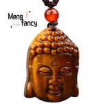 Tiger's Eye Stone Buddha Head Pendant Necklace