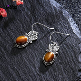 Tiger's Eye Drop Earrings 925 Silver Rhodochrosite Vintage Jewelry