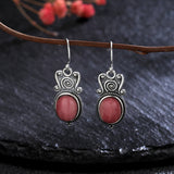 Tiger's Eye Drop Earrings 925 Silver Rhodochrosite Vintage Jewelry