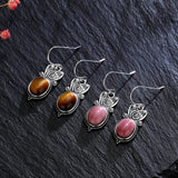 Tiger's Eye Drop Earrings 925 Silver Rhodochrosite Vintage Jewelry