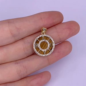 Tiger's Eye Stone Pendant Charms with CZ Brass Plated 17x19mm