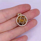 Tiger's Eye Stone Pendant Charms with CZ Brass Plated 17x19mm
