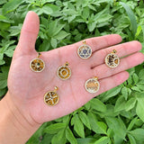 Tiger's Eye Stone Pendant Charms with CZ Brass Plated 17x19mm