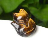 Tigereye Fox Pendant Necklace Charm Hand-Carved Luck Amulet
