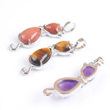 Tigers Eye Amethyst Gemstone Cat Shape Necklace for Women