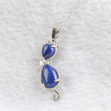 Tigers Eye Amethyst Gemstone Cat Shape Necklace for Women