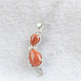 Tigers Eye Amethyst Gemstone Cat Shape Necklace for Women