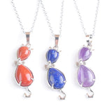 Tigers Eye Amethyst Gemstone Cat Shape Necklace for Women