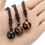 Round Tigers Eye Necklace Woman Man Rope Bead Chakra Jewelry