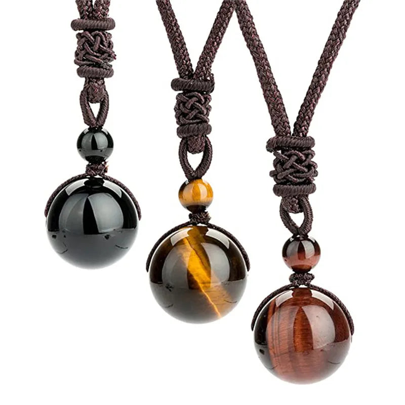 Round Tigers Eye Necklace Woman Man Rope Bead Chakra Jewelry
